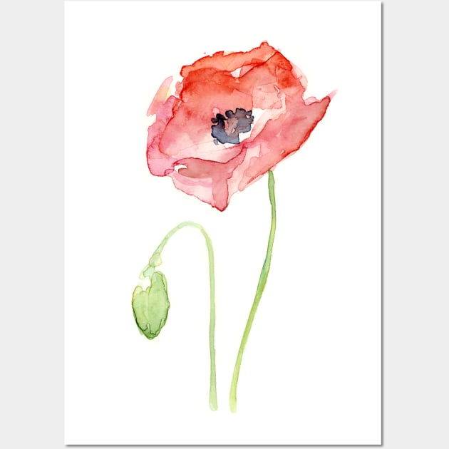 Red Poppy Watercolor Wall Art by Olechka